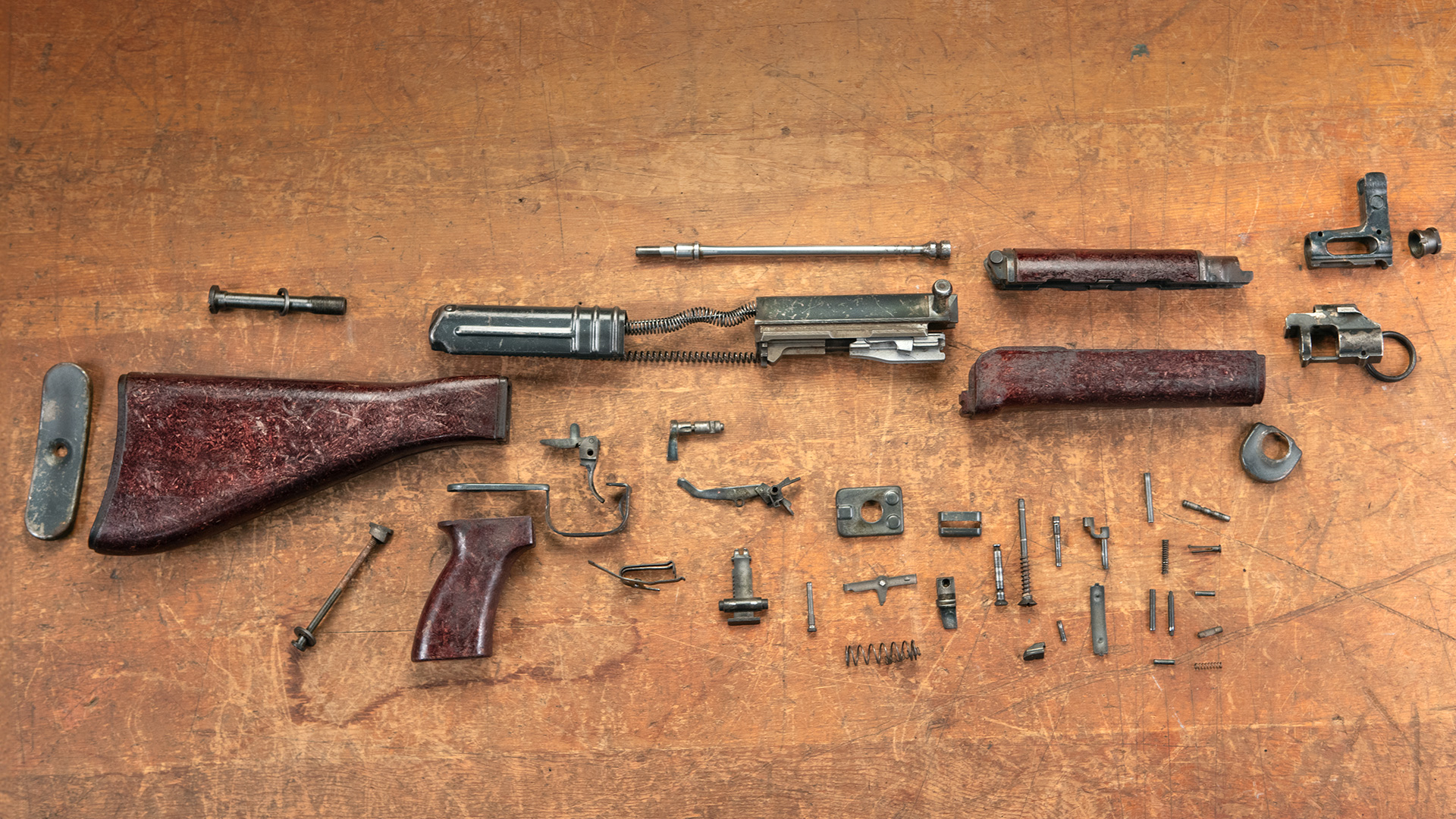 disassembled rifle
