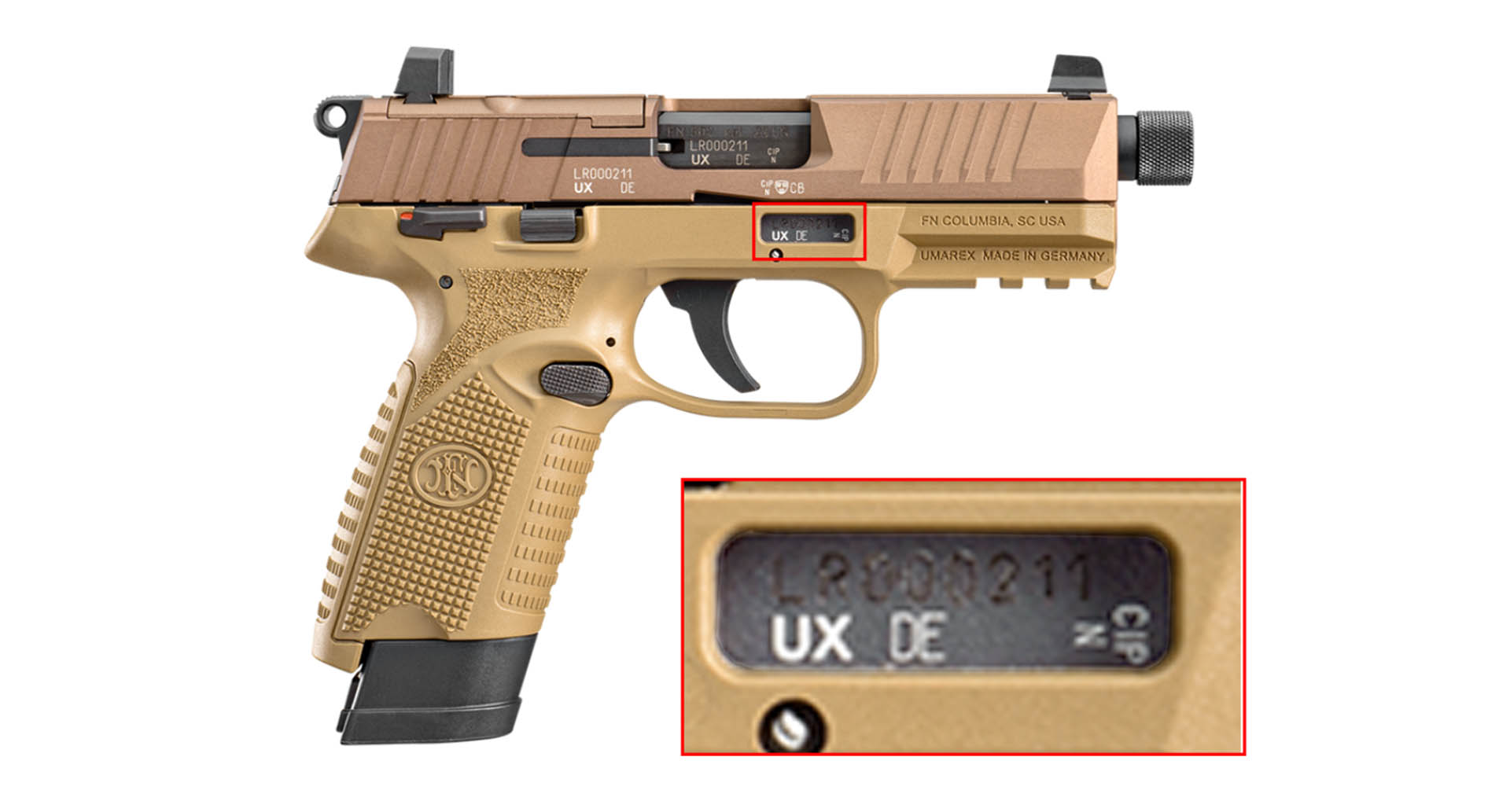 FN 502 pistol facing right