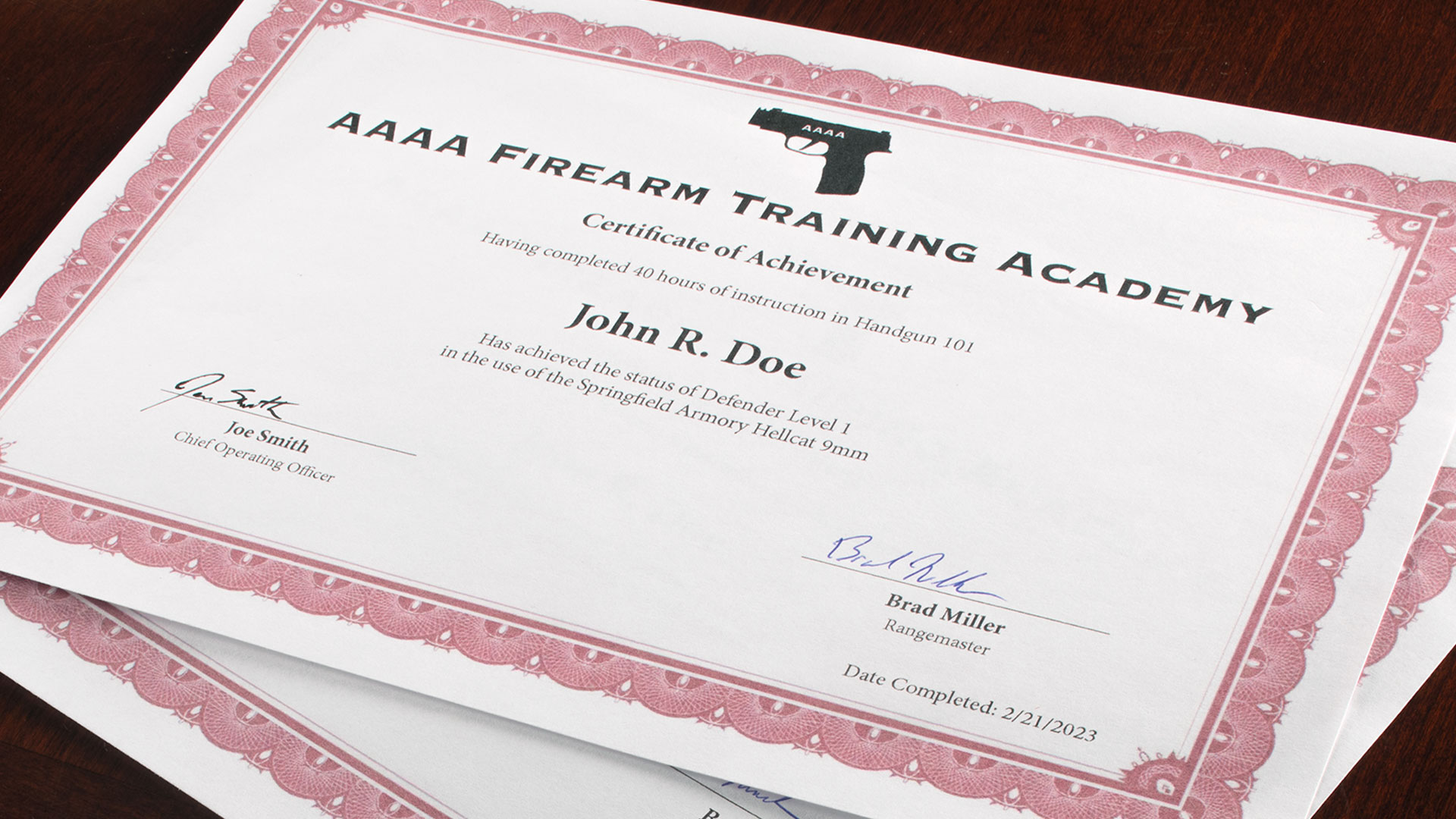 training certificate
